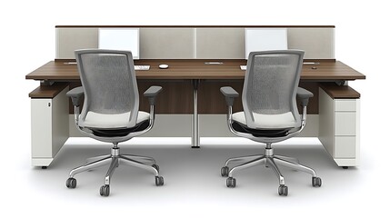 Modern Two Person Office Desk With Ergonomic Chairs