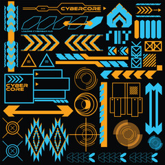 Wall Mural - cyberpunk scifi gaming futuristic icon pattern seamless set collection template, 2d illustration ren