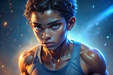 Wall Mural - Young athlete showcasing strength and determination during an intense training session