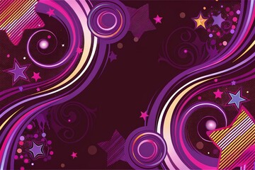 Sticker - This Captivating Abstract Illustration Features Dynamic Swirling Patterns and Colorful Star Motifs