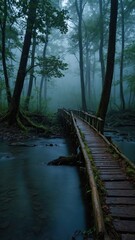 Wall Mural - Forest path on a foggy autumn morning. Trip to the Turbacz mountain
