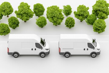 Wall Mural - Electric autonomous delivery vehicles in a bustling green city demonstrate sustainable innovation and urban efficiency.