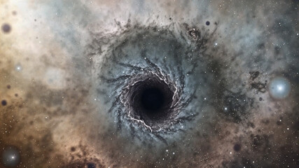 Wall Mural - Black hole against starfield, artwork. Multiverse travel, time, black hole, universe, dimension