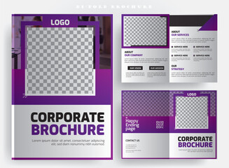 Wall Mural - Company Profile Layout with Purple Accents, product catalog design template, corporate business bi-fold template, Clean corporate bi fold business brochure design template in A4 format.