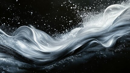 Wall Mural - elegant lines of silver and white flowing across a dark background, suggesting sophistication.