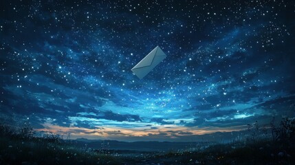 Wall Mural - Enchanted night sky filled with stars, with a letter drifting gently through the air.