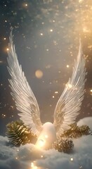 Wall Mural - Christmas background with angels and sparkles 4K vertical