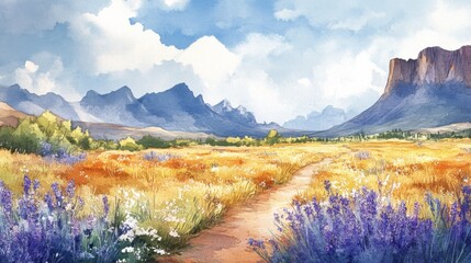 Wall Mural - Majestic Mountain Landscape with Wildflowers