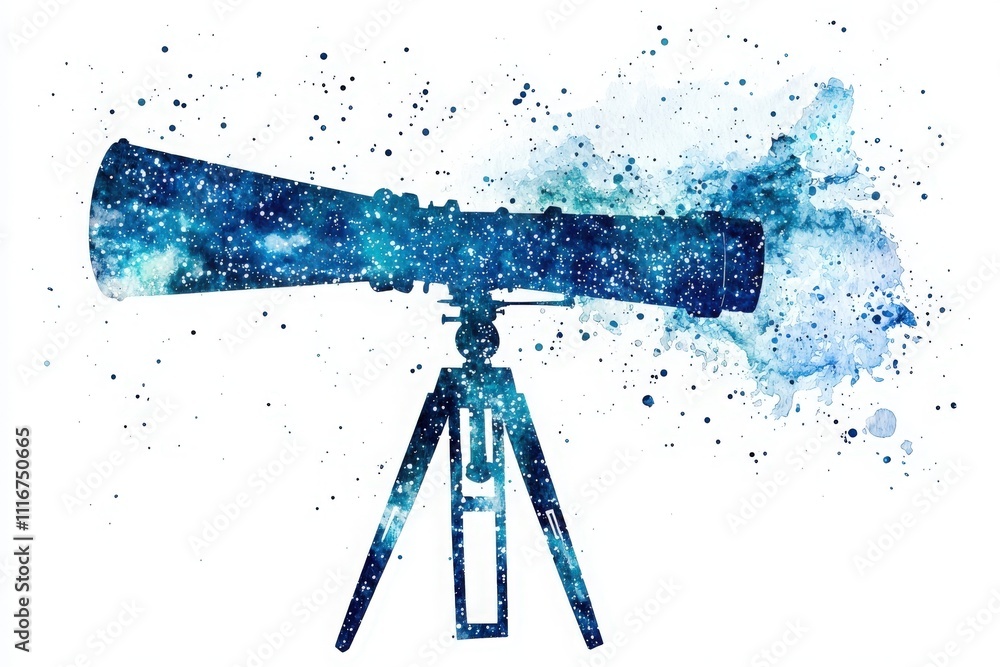 A vibrant telescope stands on a sturdy tripod under a starry night sky.