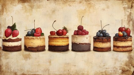 Wall Mural - Artistic Display of Mini Cakes