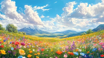 Wall Mural - Vibrant Wildflower Meadow Landscape