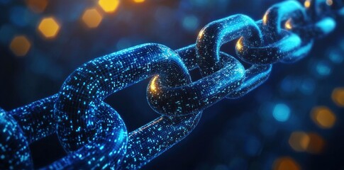 Wall Mural - glowing digital chain link representing data connectivity and cybersecurity in a futuristic abstract