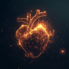Wall Mural - dark setting with glowing 3d lines forming heart shape image