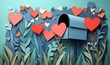 © Valentyna - Messages communicate love abundantly through this papercut scene depicting a mailbox filled with heart-shaped letters