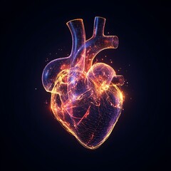 Wall Mural - glowing 3d lines in dark forming human heart shape image