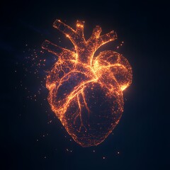 Wall Mural - glowing lines shaping a human heart in 3d dark space image