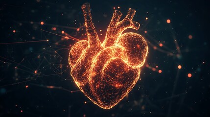 Wall Mural - illuminated 3d lines in dark forming glowing heart shape image