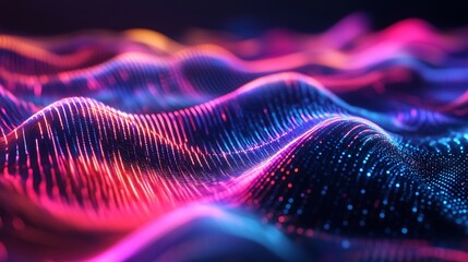 Wall Mural - neon futuristic wave pattern shining with colorful light effect image