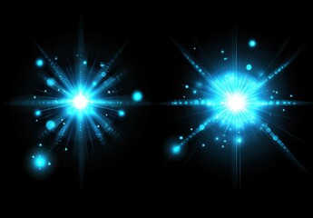 Wall Mural - Abstract glowing light rays with a blue glow, set on a black background, shining stars, and laser beam effects, illustrated for design elements