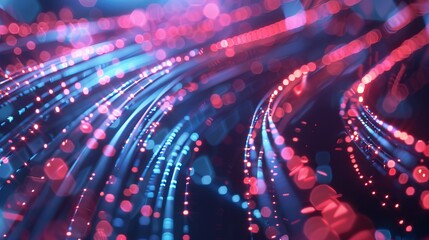 Wall Mural - fiber optic connectivity: close-up view of fiber optic cables with data pulses, showcasing high-spee