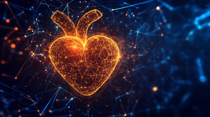 Wall Mural - 3d glowing lines shaped like human heart in dark image