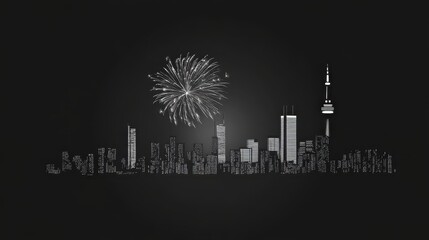 Wall Mural - Dazzling Skyline Celebration: Fireworks over the Iconic Metropolis