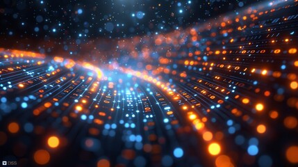 Wall Mural - abstract digital background with glowing binary code and light streaks, representing data flow in th