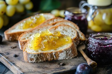 Wall Mural - Toast with spread and fruit preserve