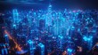 © M_H_L - Futuristic cityscape at night, glowing buildings and neon lights.