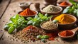 © Sutarto Stock - Aromatic spices and herbs in bowls on wooden table. (3)