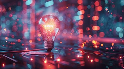 Wall Mural - illuminated light bulb amidst a vibrant, bokeh-filled background