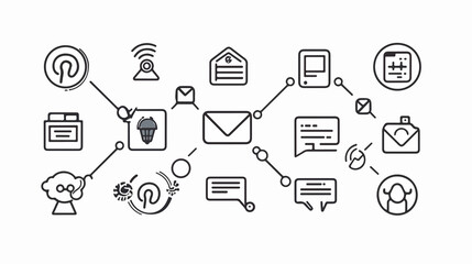 Canvas Print - Modern network social media icons set in line style for vector illustration