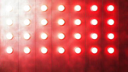 Leinwandbilder - Circular lights in a rhythmic pattern glow brightly against a striking red backdrop, creating an artistic and energizing atmosphere in a contemporary setting