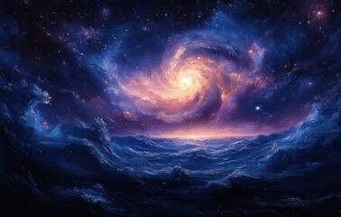 Wall Mural - cosmic scene of swirling galaxies in deep space with shining stars and constellations
