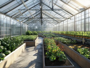 Wall Mural - large greenhouse with automated watering systems for plant growth