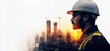 © k - Digital Illustration of Construction Engineering with Double Exposure of City Skyline and Worker in Safety Gear