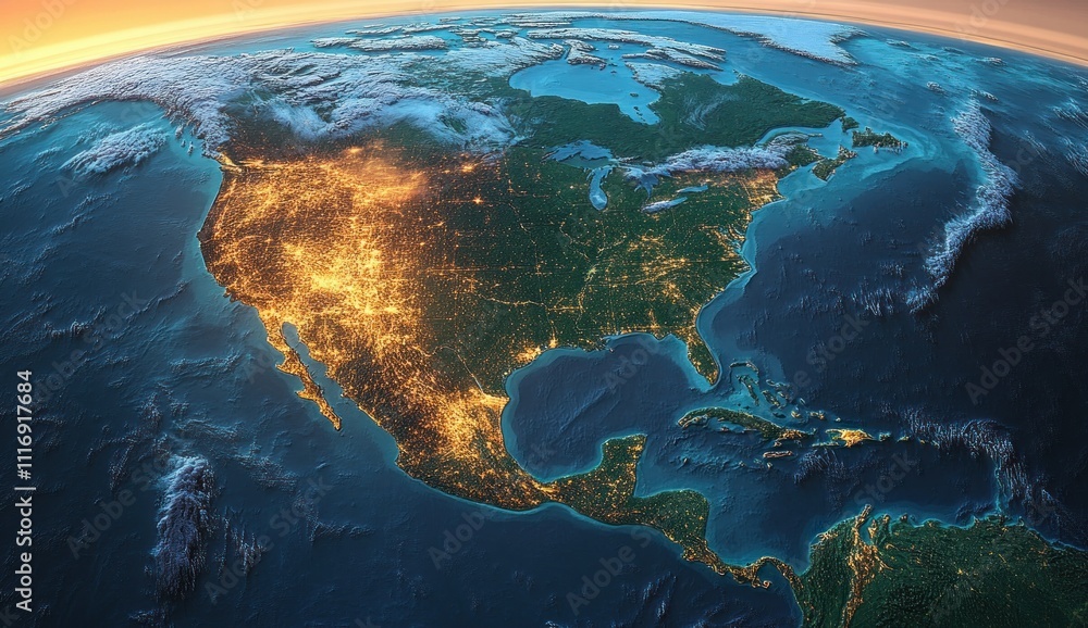 Foto de Stock Detailed 3D Physical Map of North America with USA Canada ...