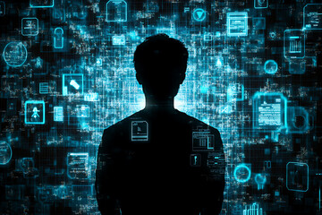 Wall Mural - digital future: person in a world of technology