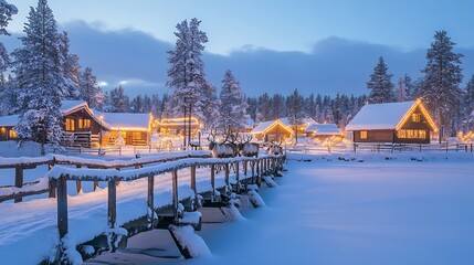 Sticker - Enchanted Winter Village: Reindeer Crossing a Snowy Bridge