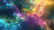© gudangPIXEL - Cosmic DNA: A vibrant, abstract depiction of DNA strands intertwining against a cosmic backdrop, showcasing the intricate beauty and complexity of life's blueprint.