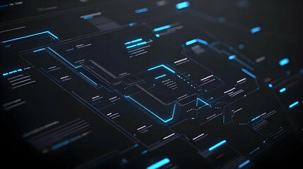 Abstract digital interface with glowing blue lines and data streams.