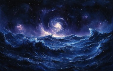 Wall Mural - cosmic scene with swirling galaxies in night sky with stars and nebulae