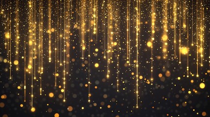 golden glitter rain falling on black background.