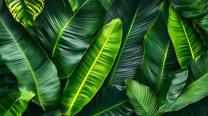 Wall Mural - lush green tropical leaves background texture. (1)