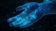© Chaikit - holographic dna strand floating above digital mesh hand, blue luminous wireframe, scientific illustration style, dark space backdrop, geometric network pattern, futuristic medical visualization