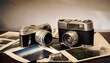 © Mdragon - 빈티지 카메라와 낡은 사진들이 어지럽게 펼쳐진 장면을 묘사한 이미지