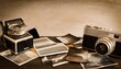 © Mdragon - 빈티지 카메라와 낡은 사진들이 어지럽게 펼쳐진 장면을 묘사한 이미지