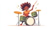 © Yaowarat - a 2D cartoon illustration of a person doing a drum solo, intense and dynamic, white background--ar 16:9