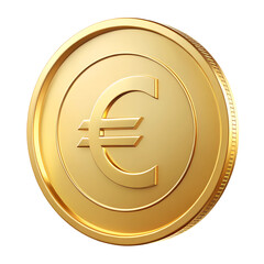 gold coin with euro sign 3d icon in cartoon plastic style minimal isolated on transparent white background, clipping path