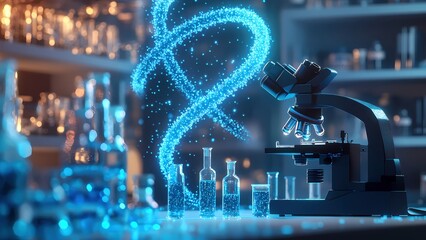 Microscope and medical research concept illustration